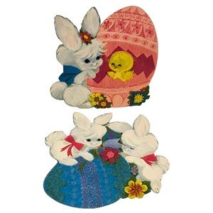 Vintage Hallmark Easter Bunny Eggs Die Cut Decoration Lot of 2